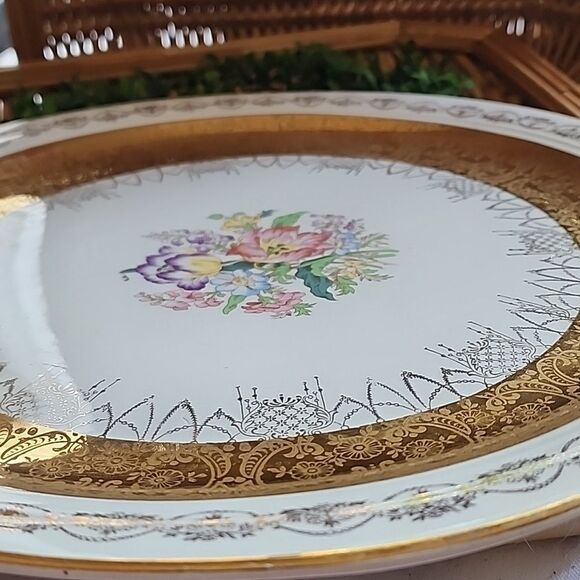 Vintage Warranted Gilded 22k Gold Rimmed Floral Platter - Picture 11 of 11